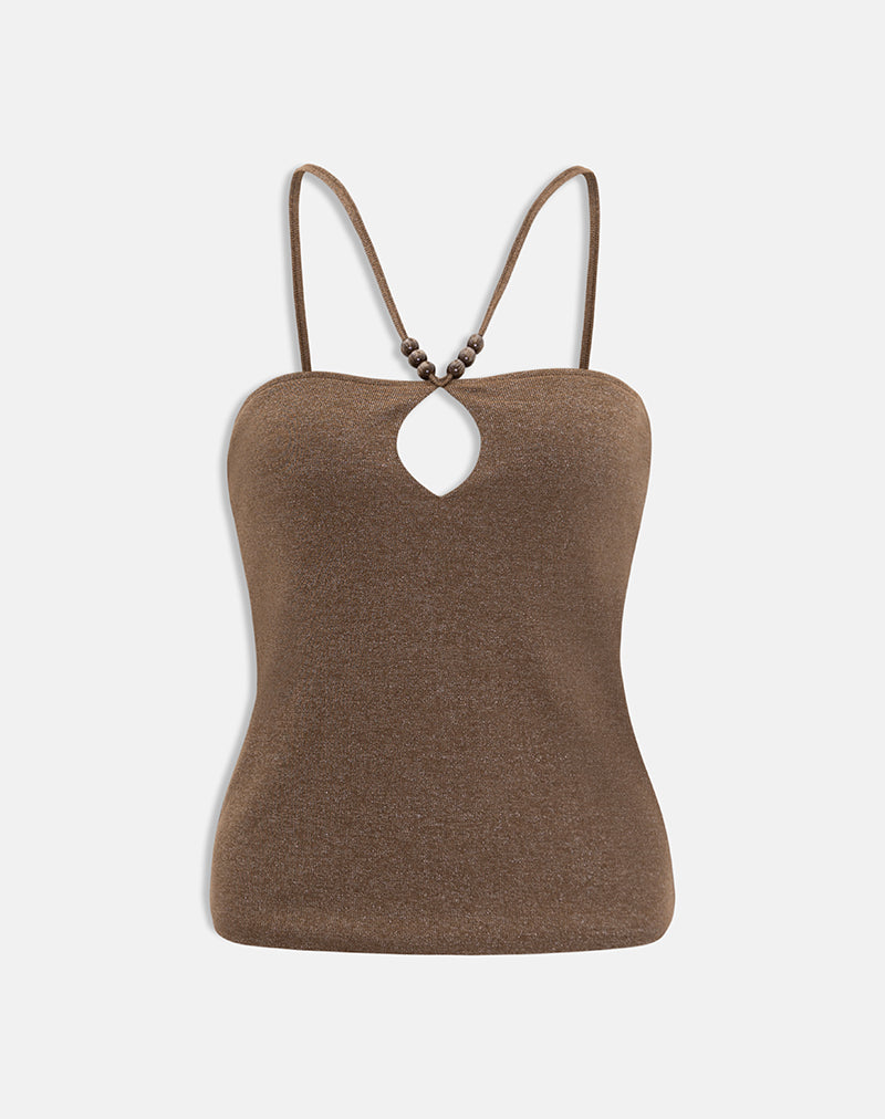 Imagen de Satuna Top con cuentas en punto brillante marrón