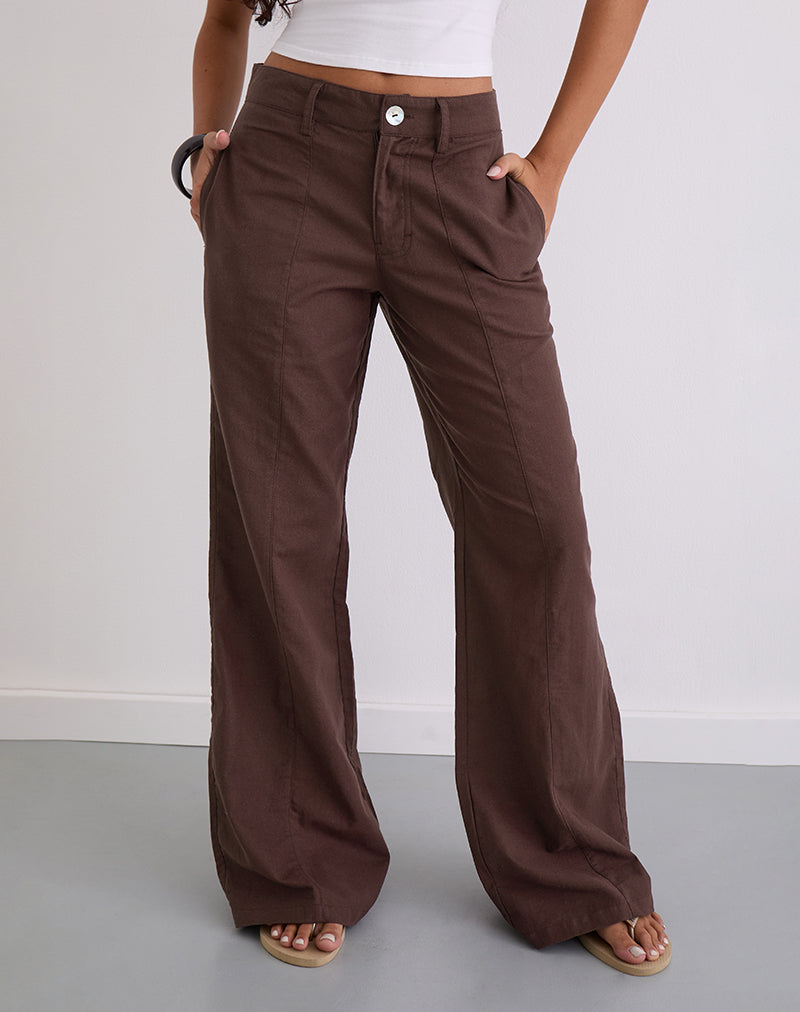 Pantalones Saucy en Lino Caoba Profundo