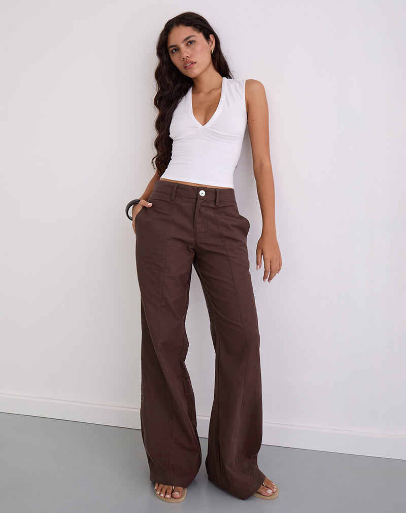 Pantalones Saucy en Lino Caoba Profundo