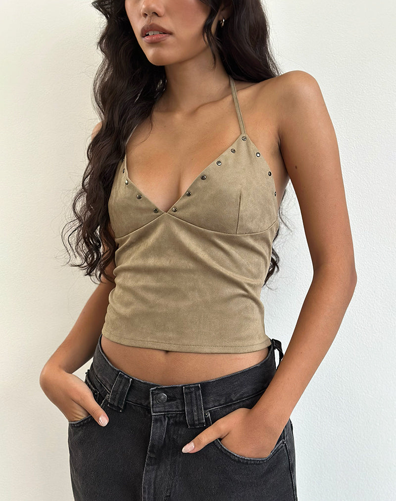 Imagen de Cressa Top en Faux Suede Gris Champiñón
