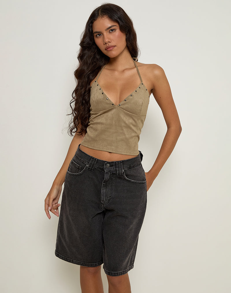 Imagen de Cressa Top en Faux Suede Gris Champiñón