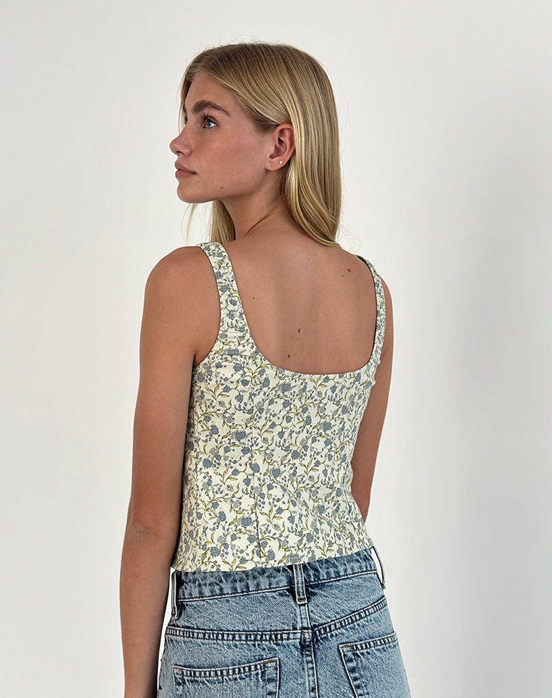 Imagen de Sauva Tie Front Top in Pretty Floral Light Sage