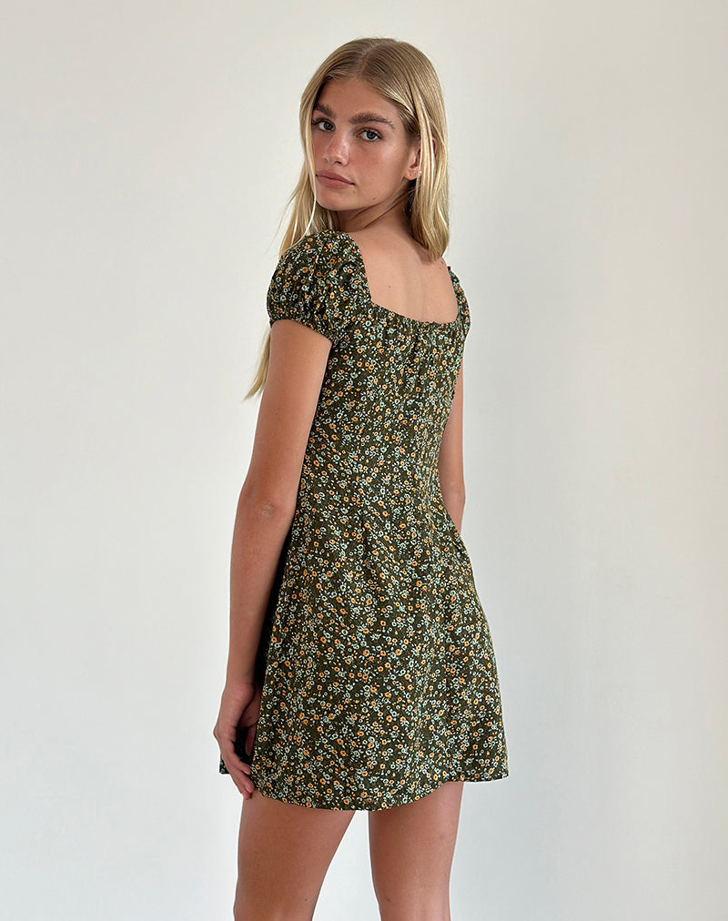 Imagen de Savio Mini Dress in Grunge Floral Caqui