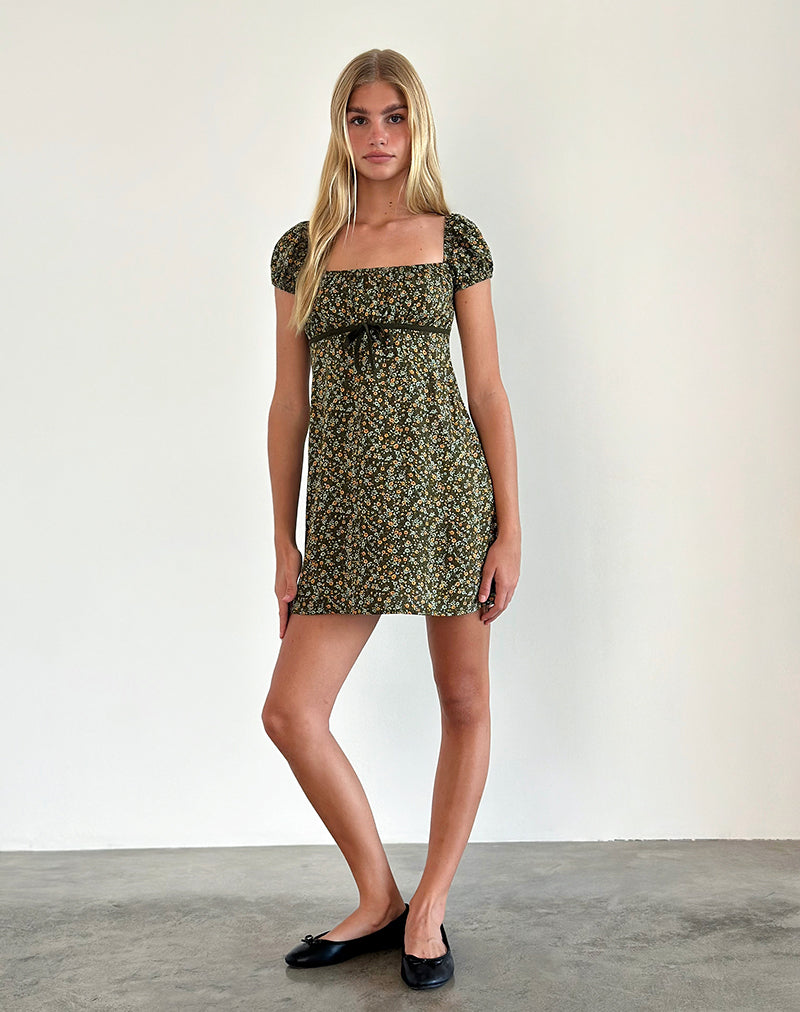 Imagen de Savio Mini Dress in Grunge Floral Caqui