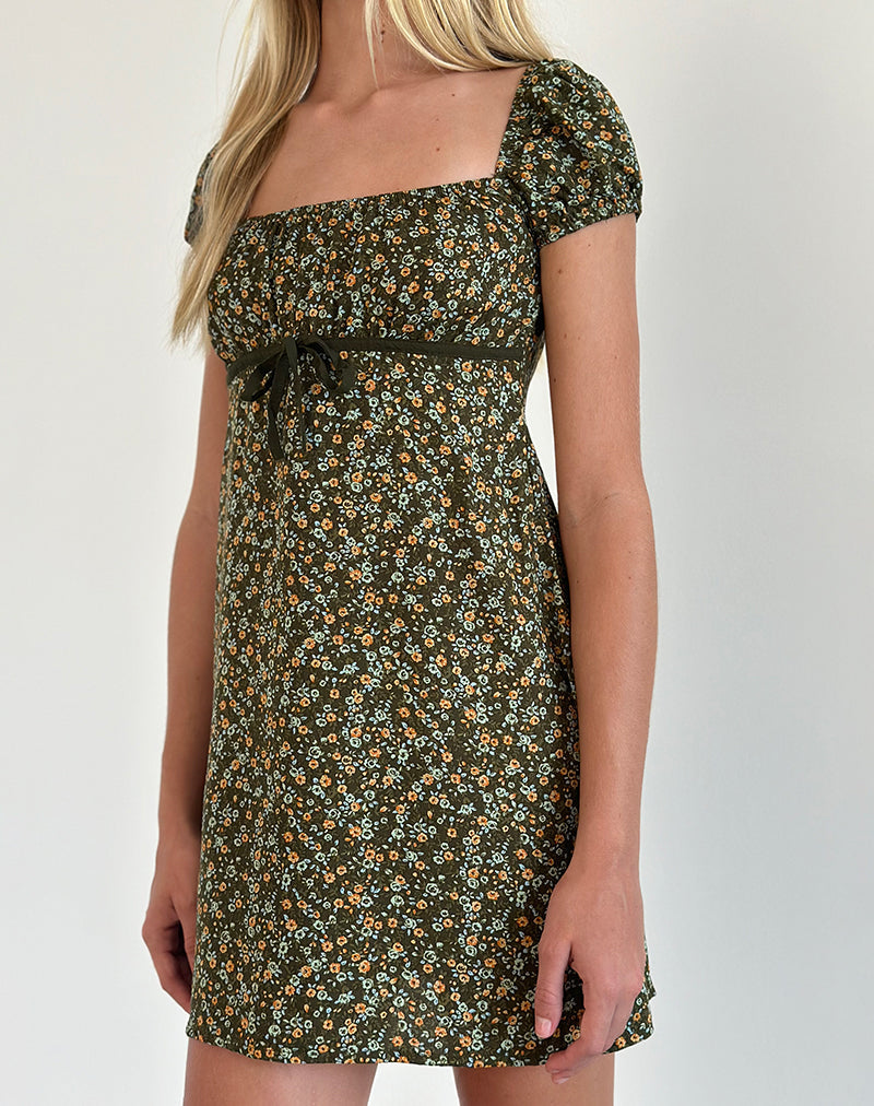 Mini Vestido Savio en Grunge Floral Caqui