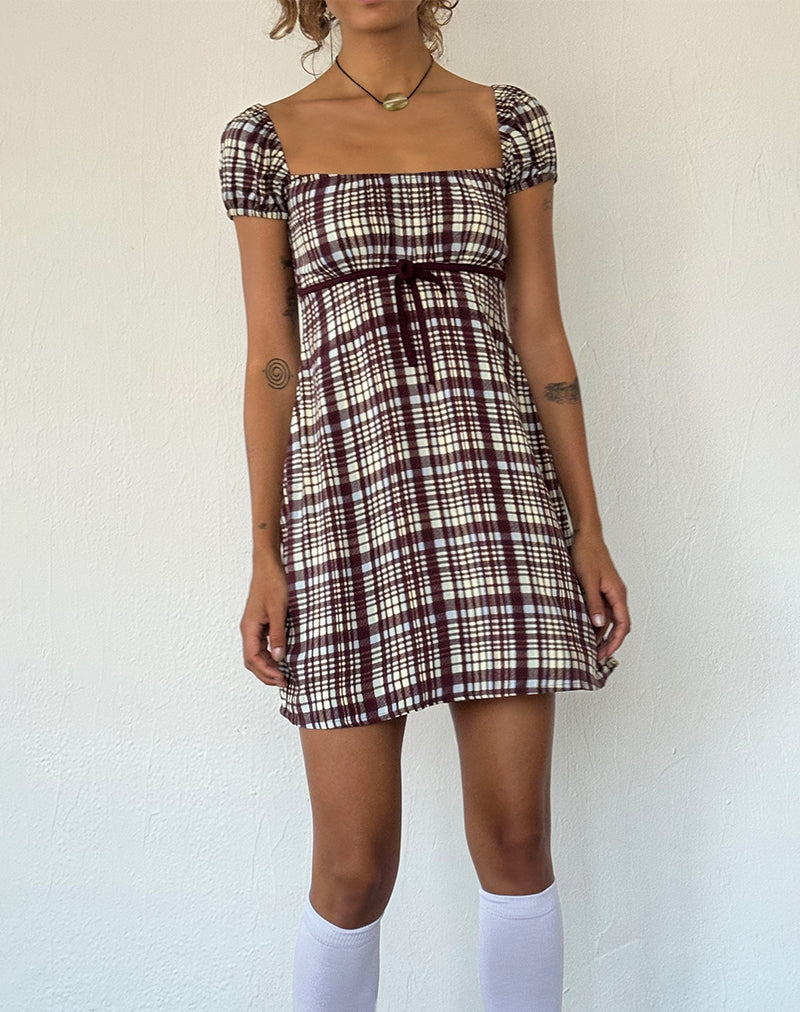 Mini Vestido Savio en Multi Check Marrón