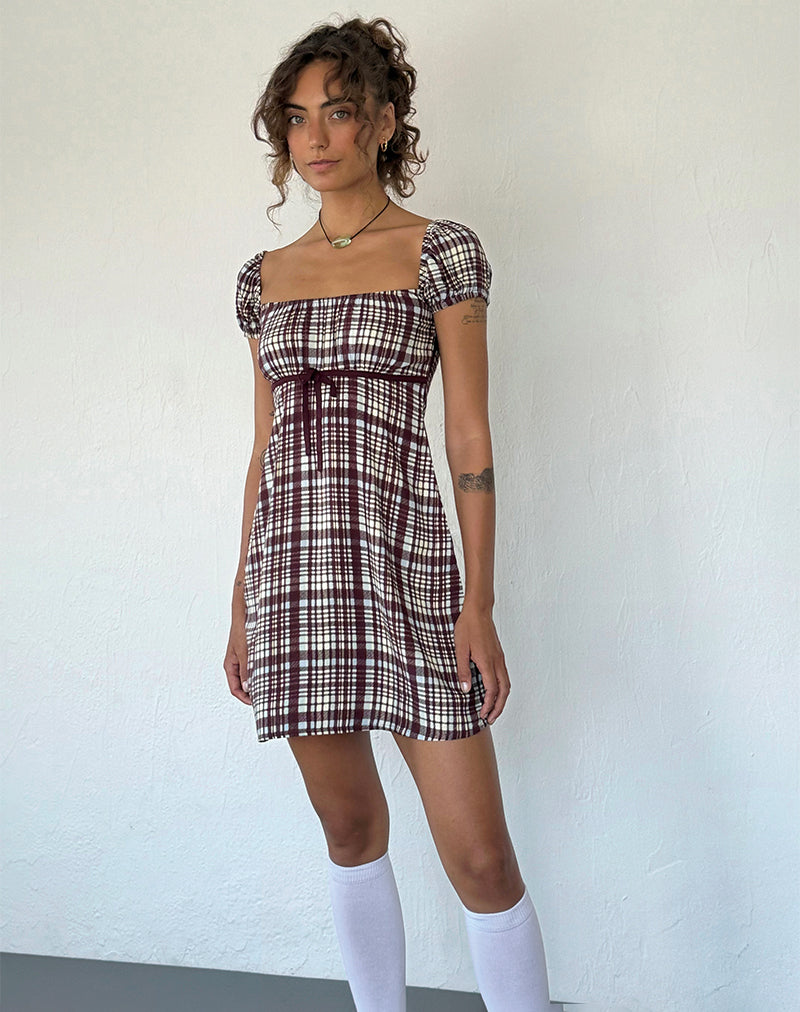 Mini Vestido Savio en Multi Check Marrón