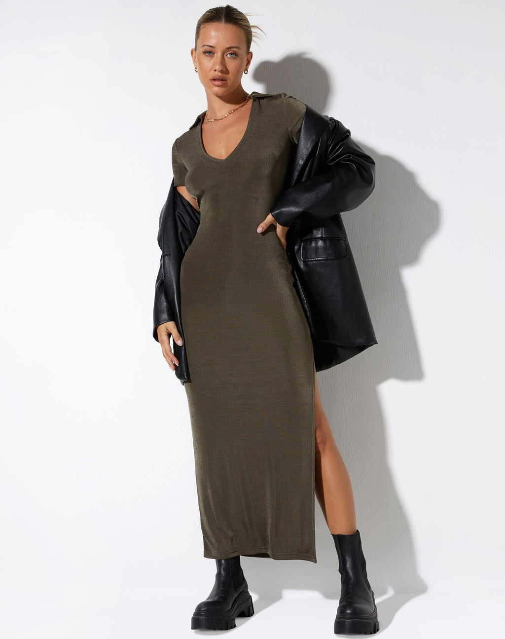 Maxi Vestido Savita Oliva Oscuro