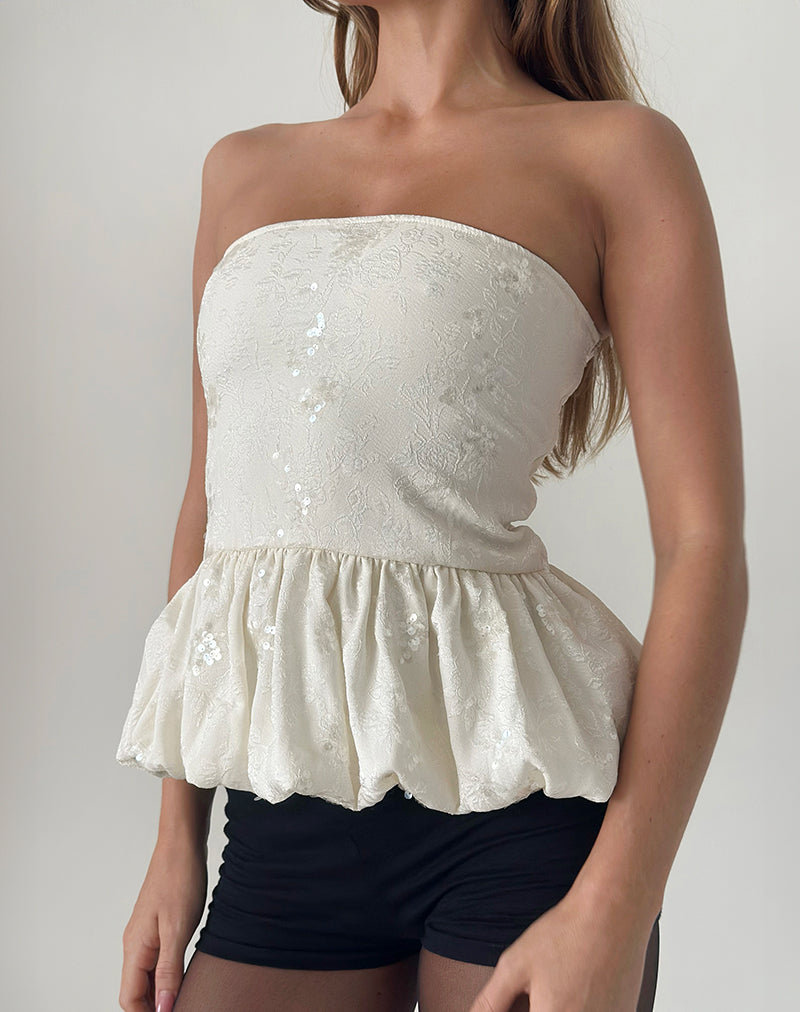 Top Saya en jacquard de lentejuelas marfil