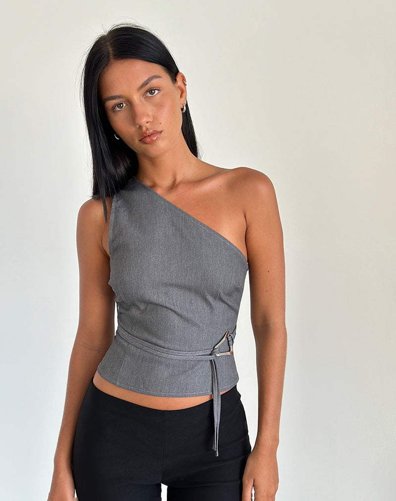 Sayaka Top con un hombro en Tailoring Carbón