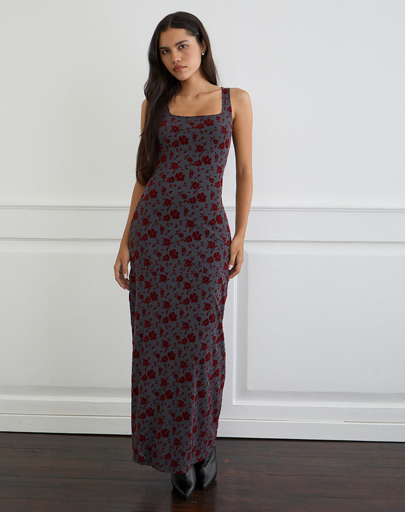 Imagen de Sayidan Maxi Vestido de Jardín Floral Azul Gris
