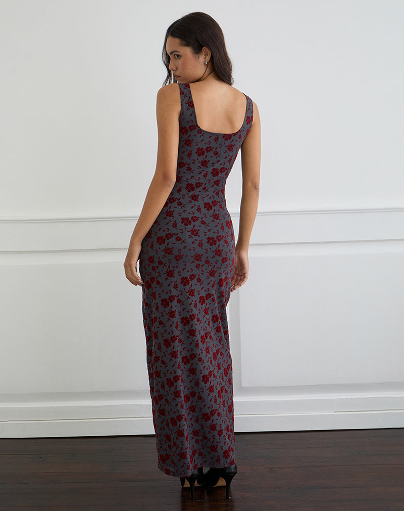 Imagen de Sayidan Maxi Vestido de Jardín Floral Azul Gris