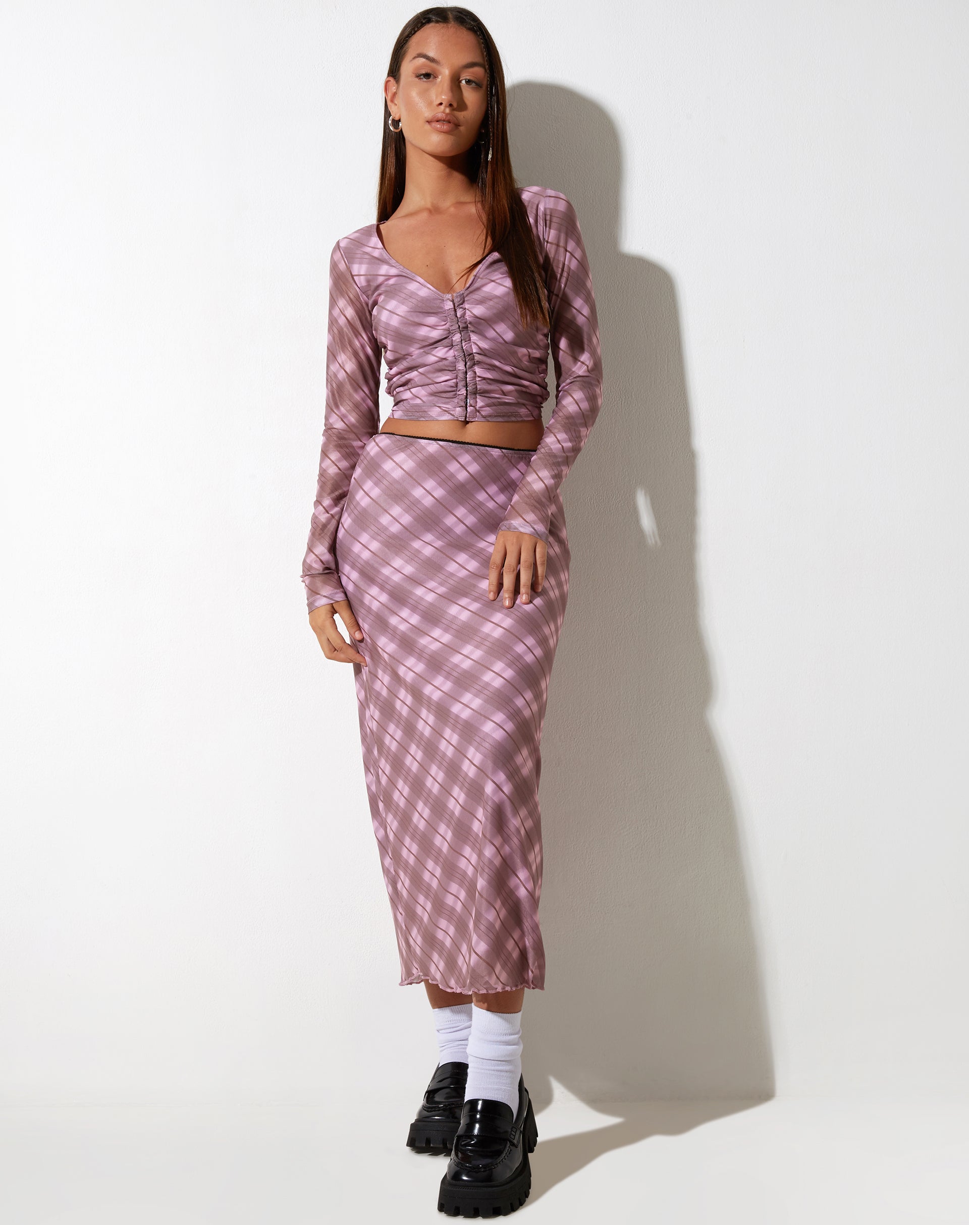 IMAGEN DE Wesley Crop Top en cuadros rosa difuminado