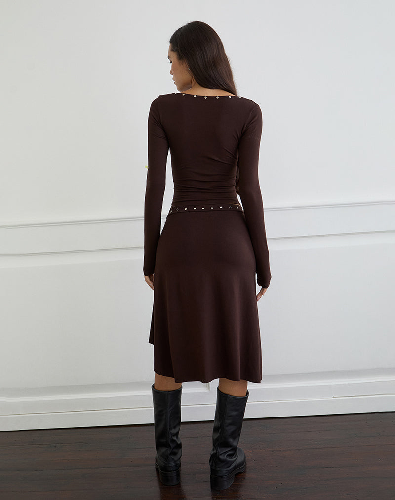 Imagen de Emera Falda Midi con Tachuelas en Chocolate Amargo
