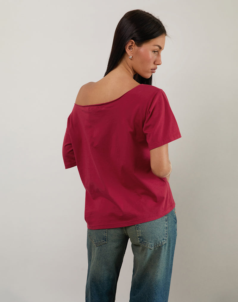 Imagen de Scottie Slouchy Tee in Adrenaline Red with Overthinking Graphic