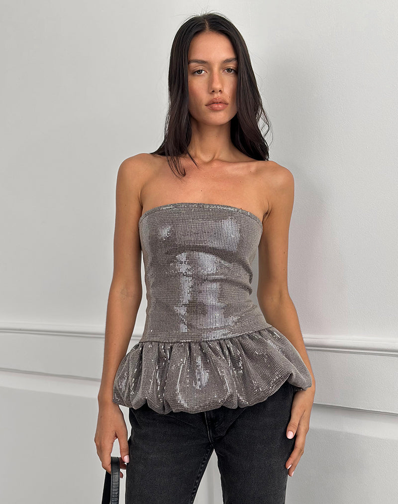 Imagen de Seada Peplum Top en Lentejuelas Marrón