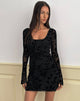 Imagen de Selca Mini Vestido en Flock Leaf Flower Negro