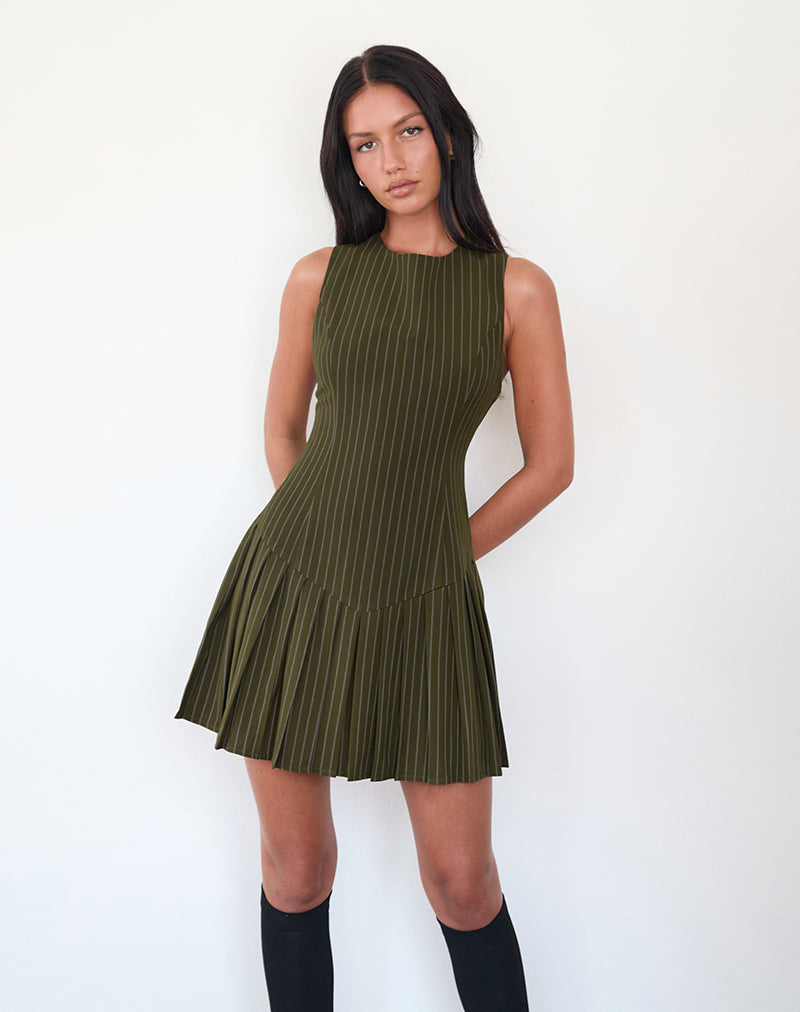 Imagen de Semasa Mini Dress in Khaki Pinstripe