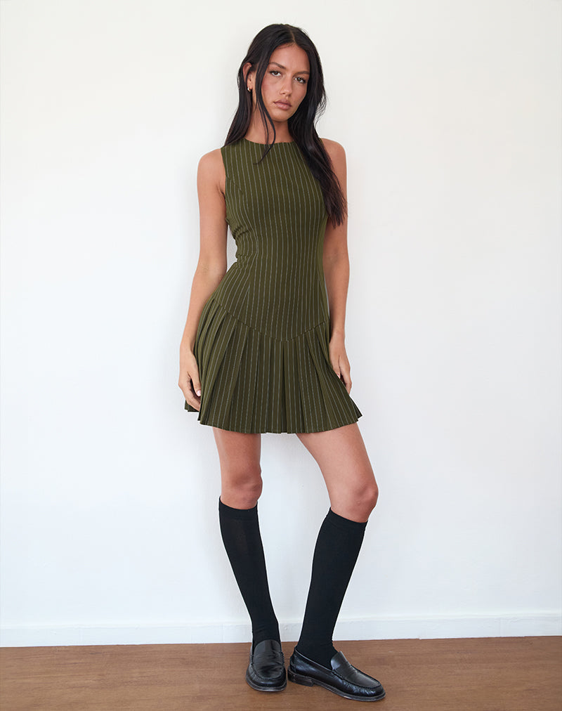 Imagen de Semasa Mini Dress in Khaki Pinstripe