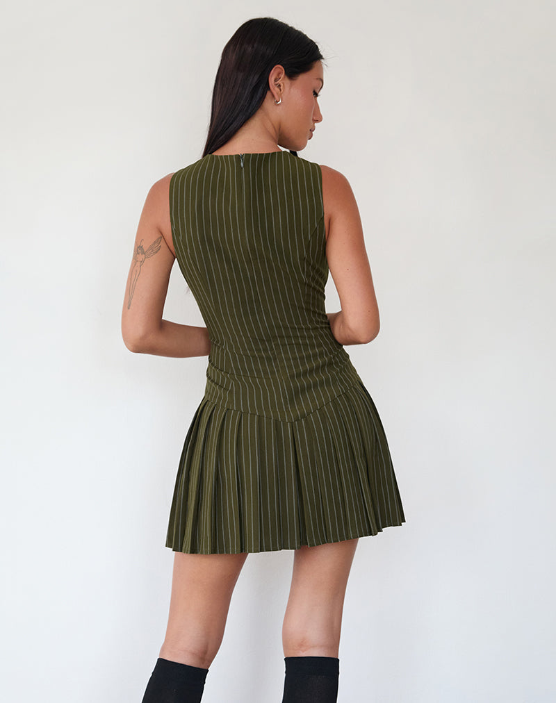 Imagen de Semasa Mini Dress in Khaki Pinstripe