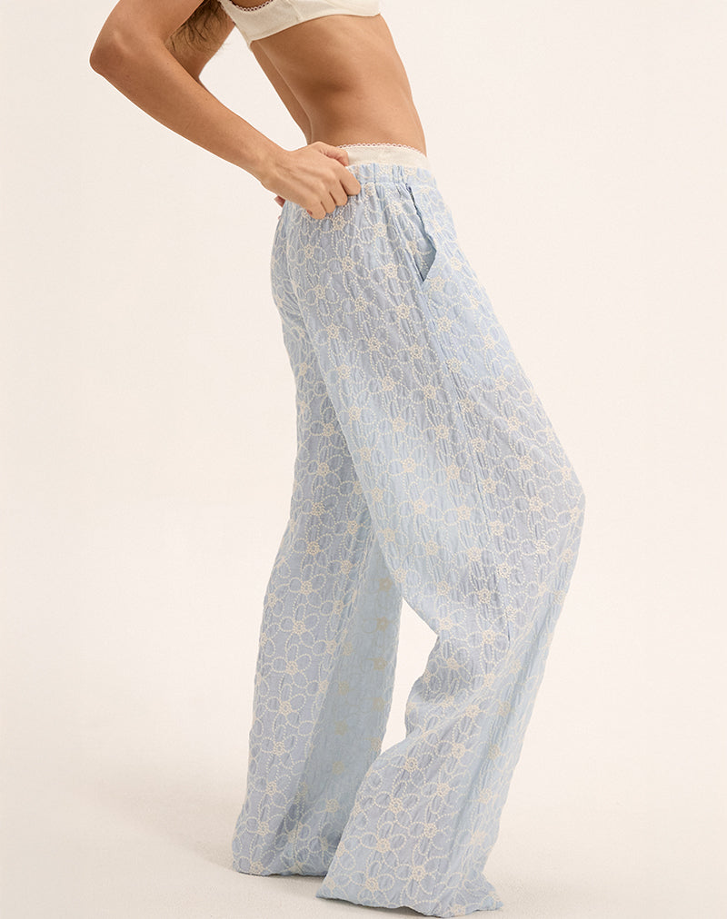 Pantalón Semur en broderie azul hielo