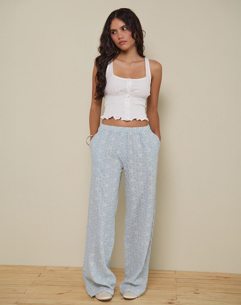 Pantalón Semur en broderie azul hielo