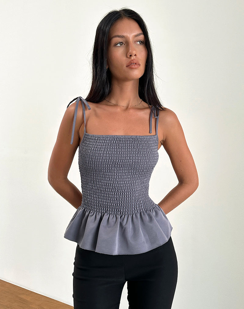 Imagen de Seora Tie Shoulder Shirred Top en Gris