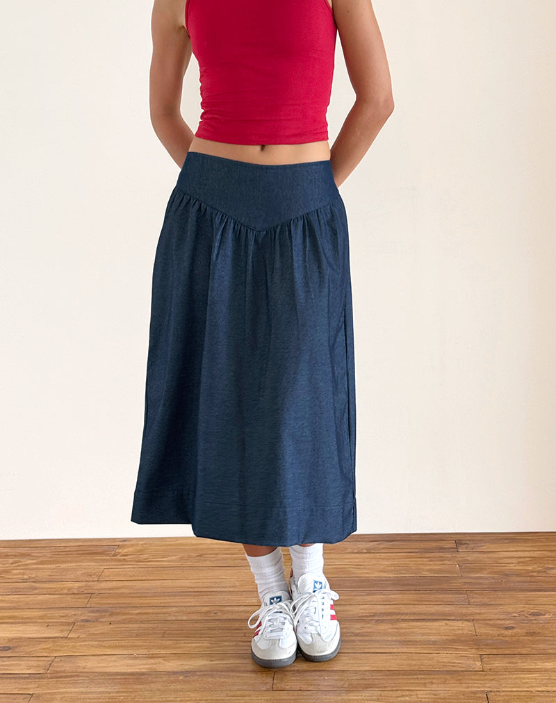 Falda Seraya Midi en Denim Chambray Indigo