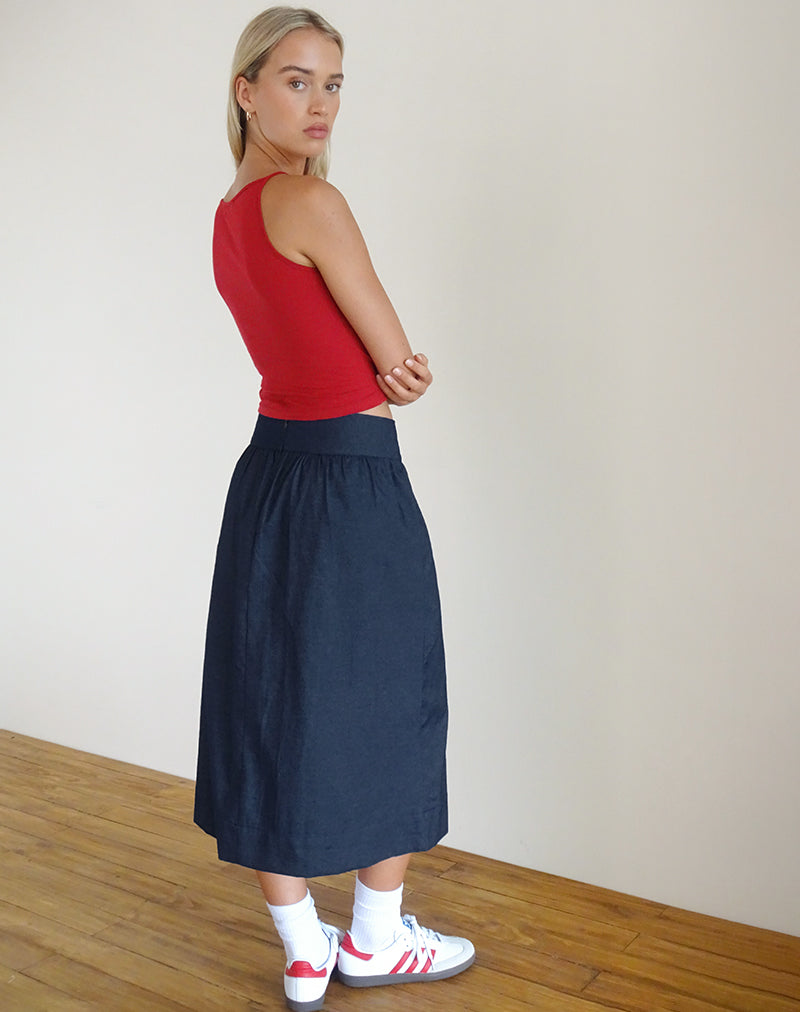 imagen de Seraya Midi Skirt in Denim Chambray Indigo