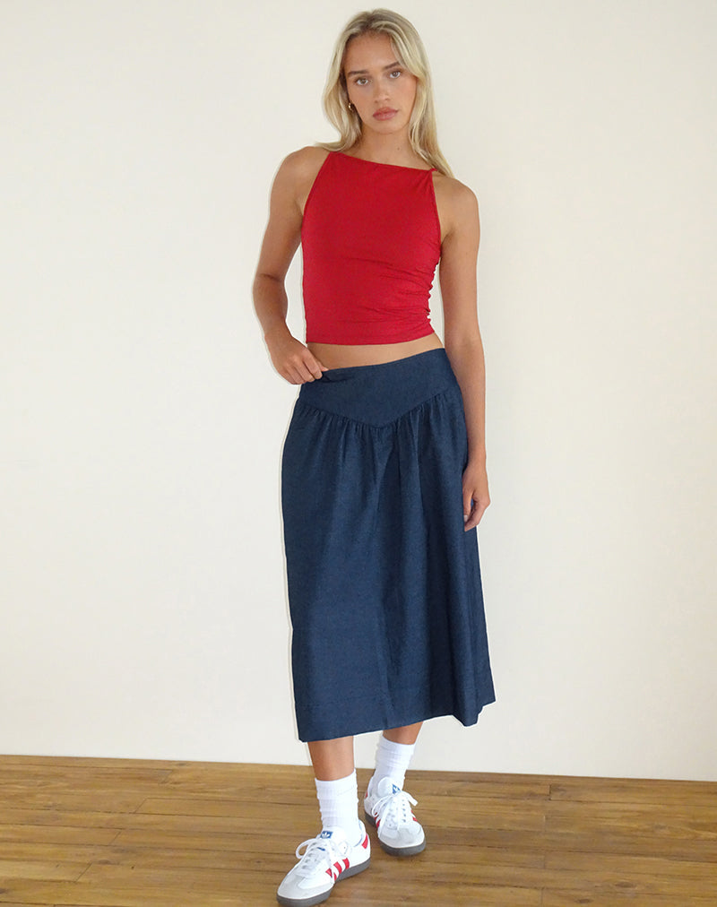 Falda Seraya Midi en Denim Chambray Indigo