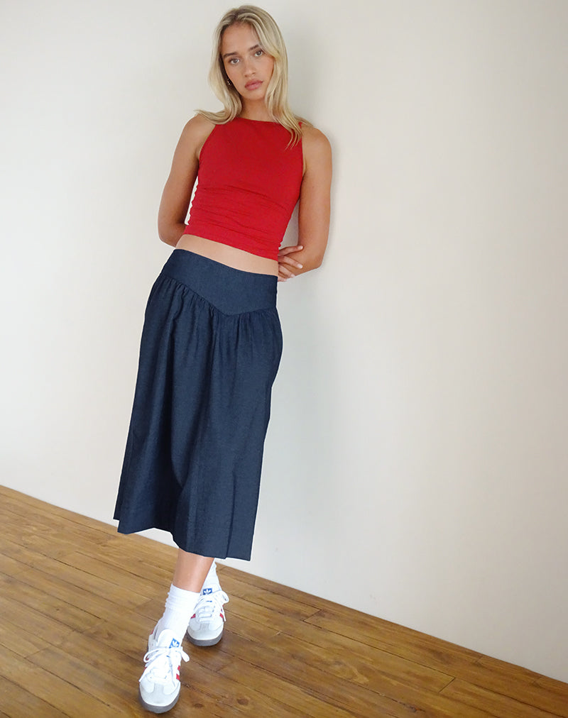 imagen de Seraya Midi Skirt in Denim Chambray Indigo