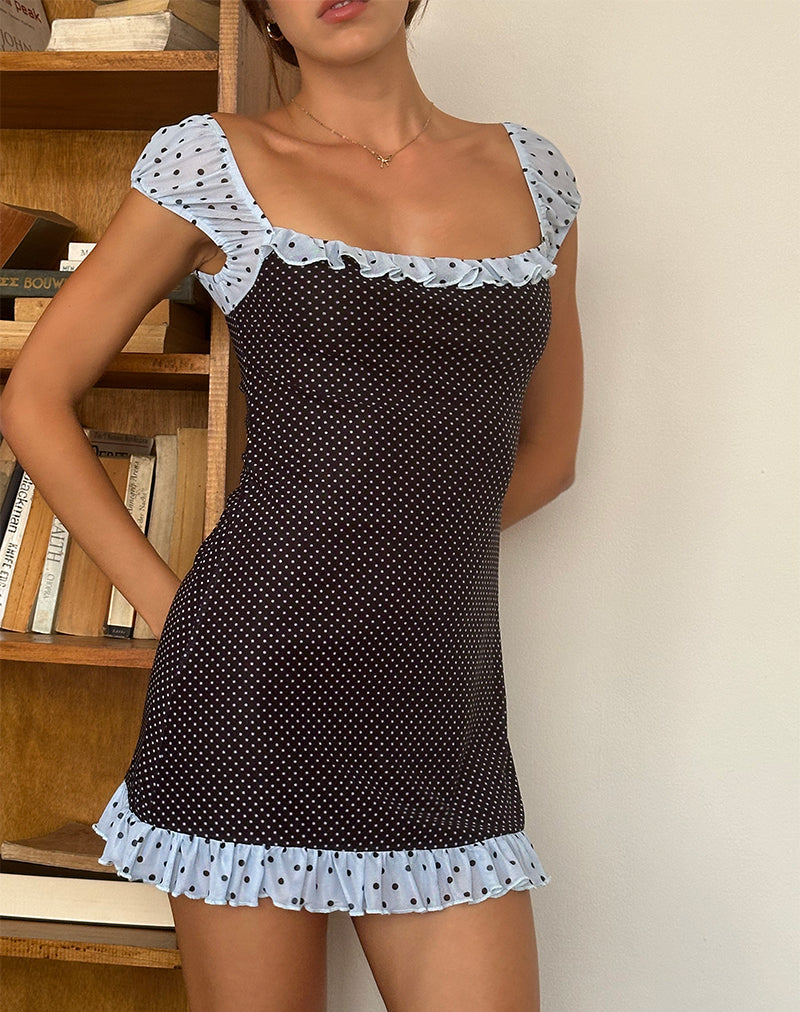 Mini Vestido Sevda Azul Negro Polka Basic