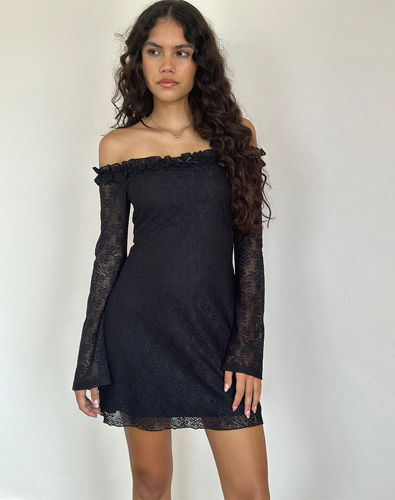 Imagen de Severine Bardot Mini Vestido Encaje Negro