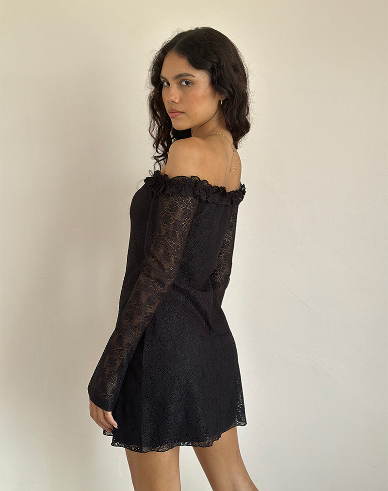 Imagen de Severine Bardot Mini Vestido Encaje Negro