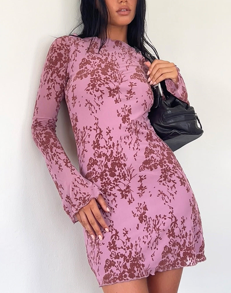 Mini Vestido de Manga Larga Sevila en Malva Botánico
