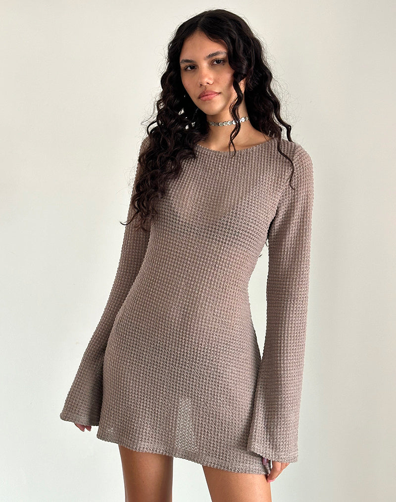 Mini Vestido de Manga Larga Sevila en Punto Topo Claro
