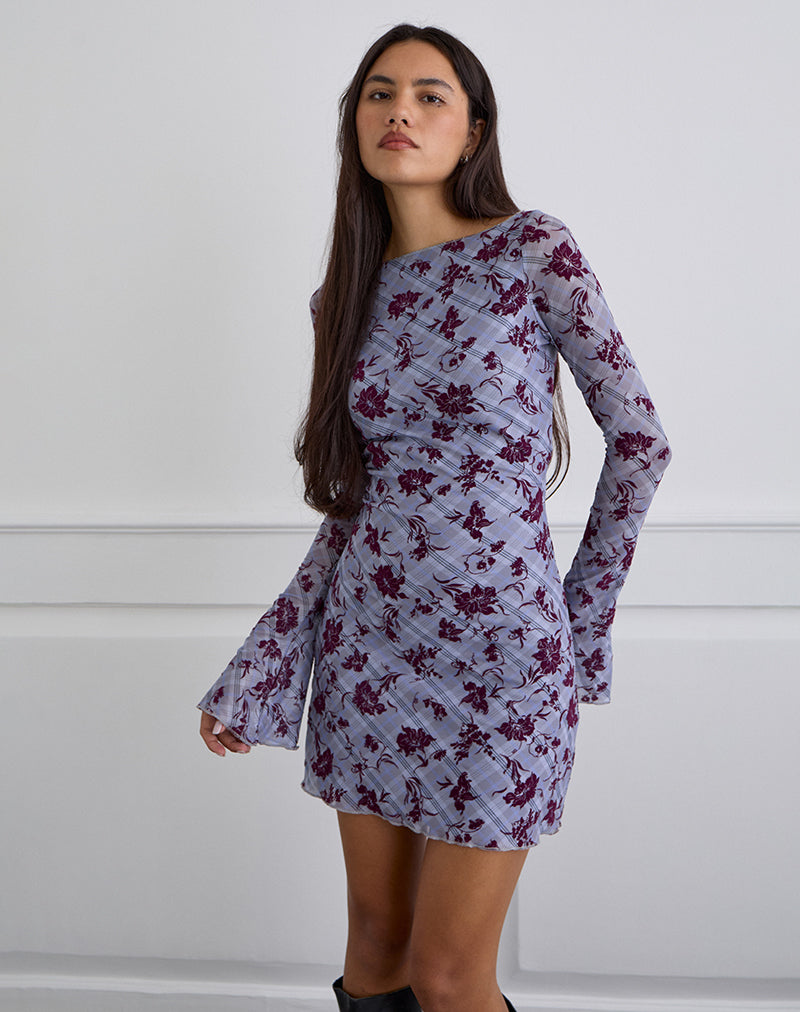 Imagen de Sevila Minivestido de manga larga en cuadros Lotus Flock Lavanda