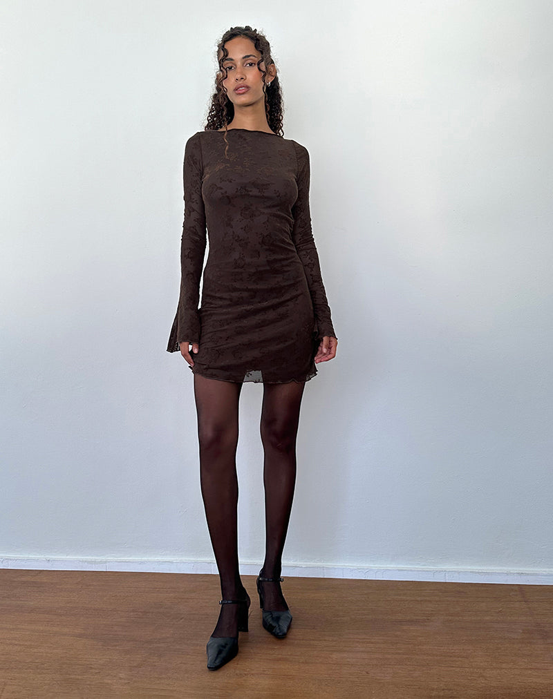 Imagen de Sevila Mini Vestido de Manga Larga en Rosa Romántica Flock Marrón