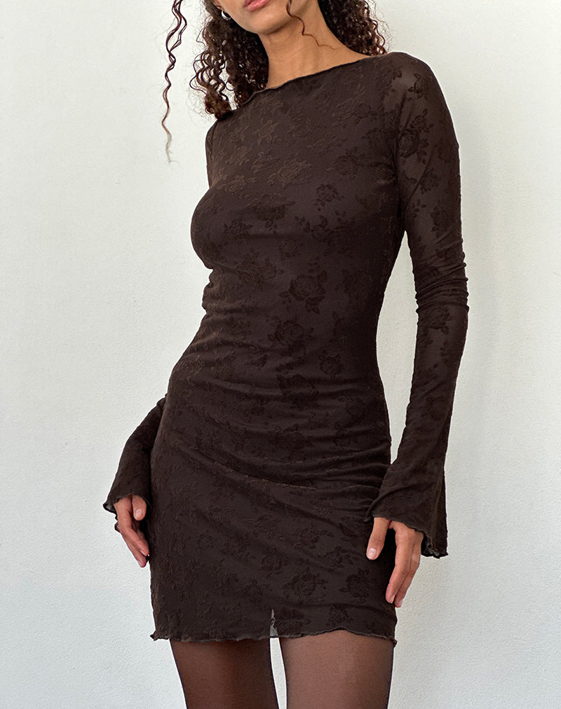 Mini Vestido de Manga Larga Sevila en Rosa Romántica Flock Marrón