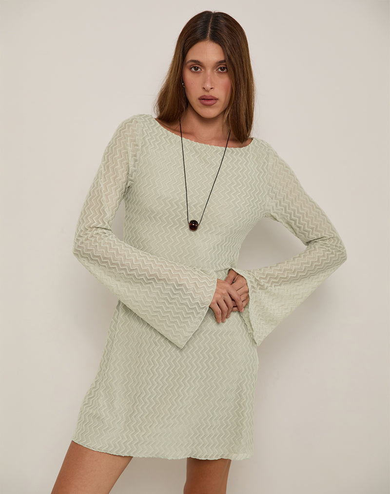 Minivestido Sevila de manga larga en malla Sage Mini ZigZag