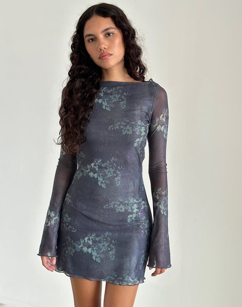 Mini Vestido de Manga Larga Sevila en Verde Botánico Desteñido
