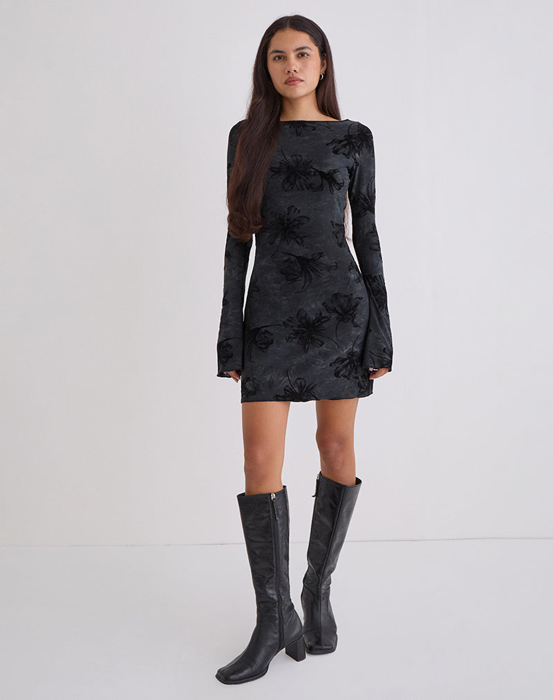 Image of Sevila Long Sleeve Mini Dress in Burnout Velvet Grey