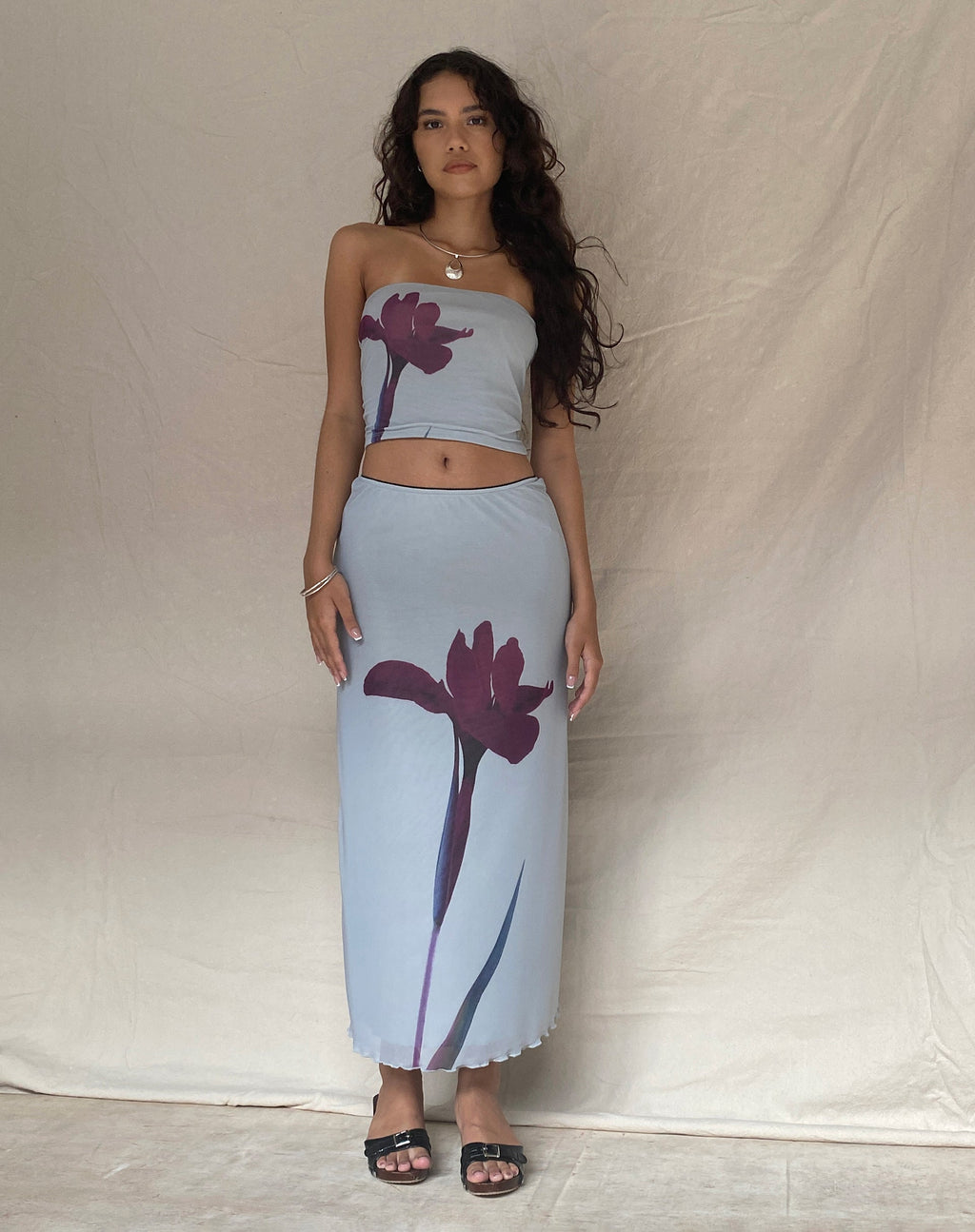 Falda Lassie Midi en Colocación Flor Menta