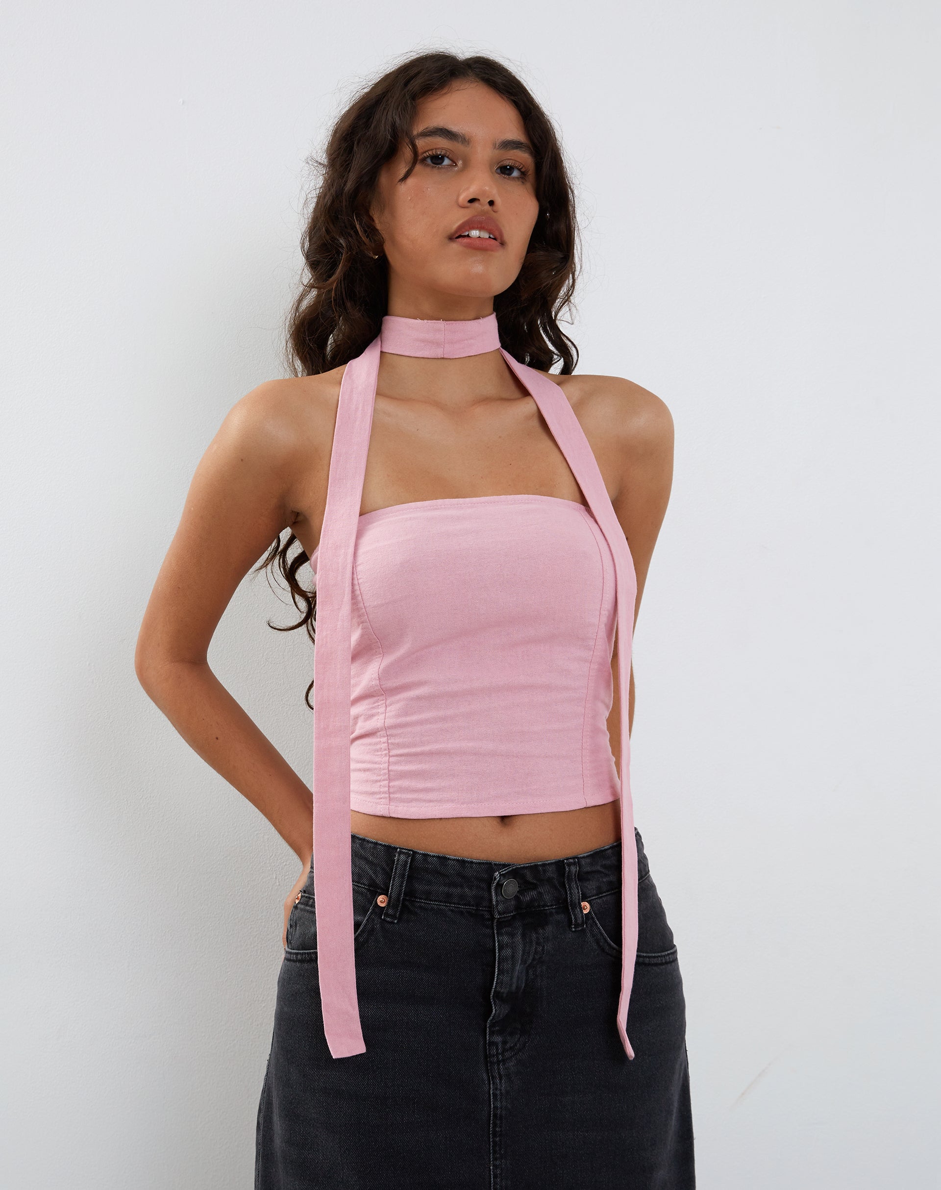 imagen de Shaloe Bandeau Top and Scarf Set in Flamingo Pink