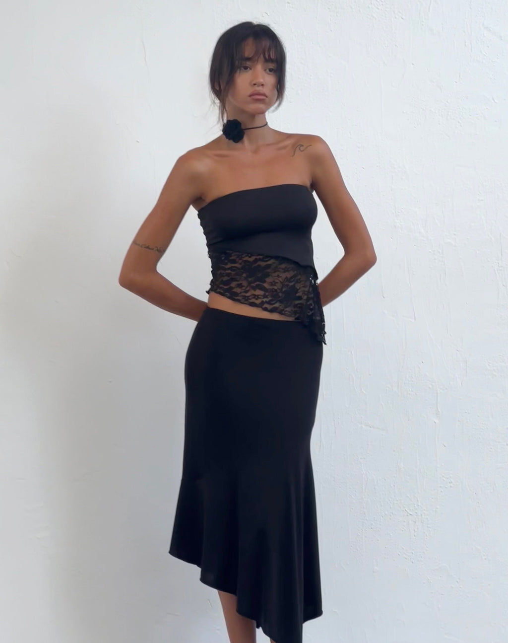 Shanda Bandeau Top de Encaje Negro
