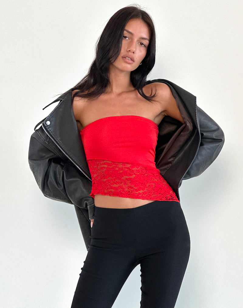Shanda Top de encaje rojo