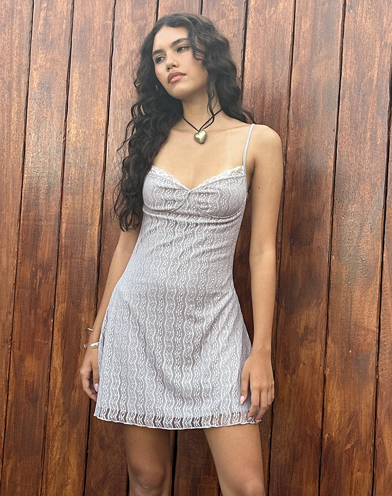 Minivestido Shania de malla de encaje gris plata