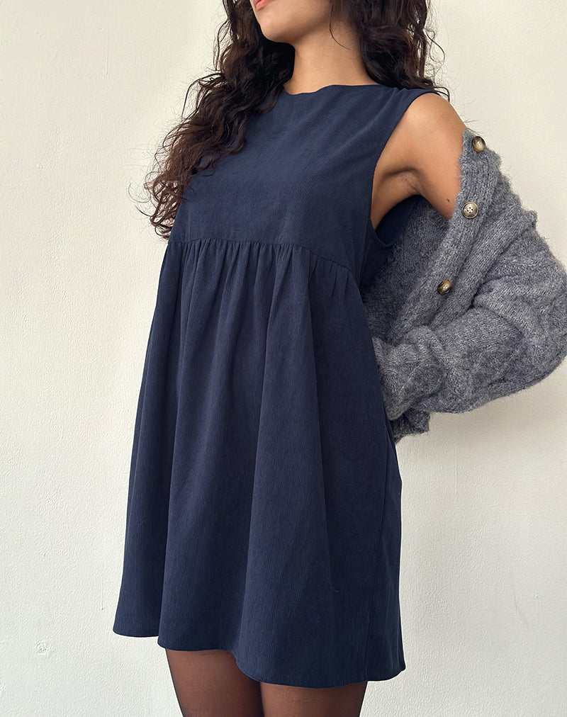 Mini Vestido Sheba en Babycord Azul Tinta