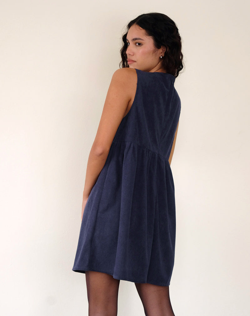 Imagen del minivestido Sheba en babycord azul tinta