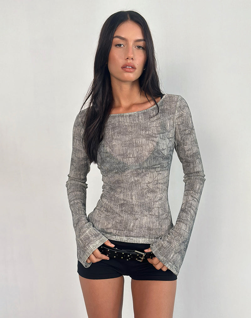 Camiseta de manga larga Sheiza en malla transparente gris